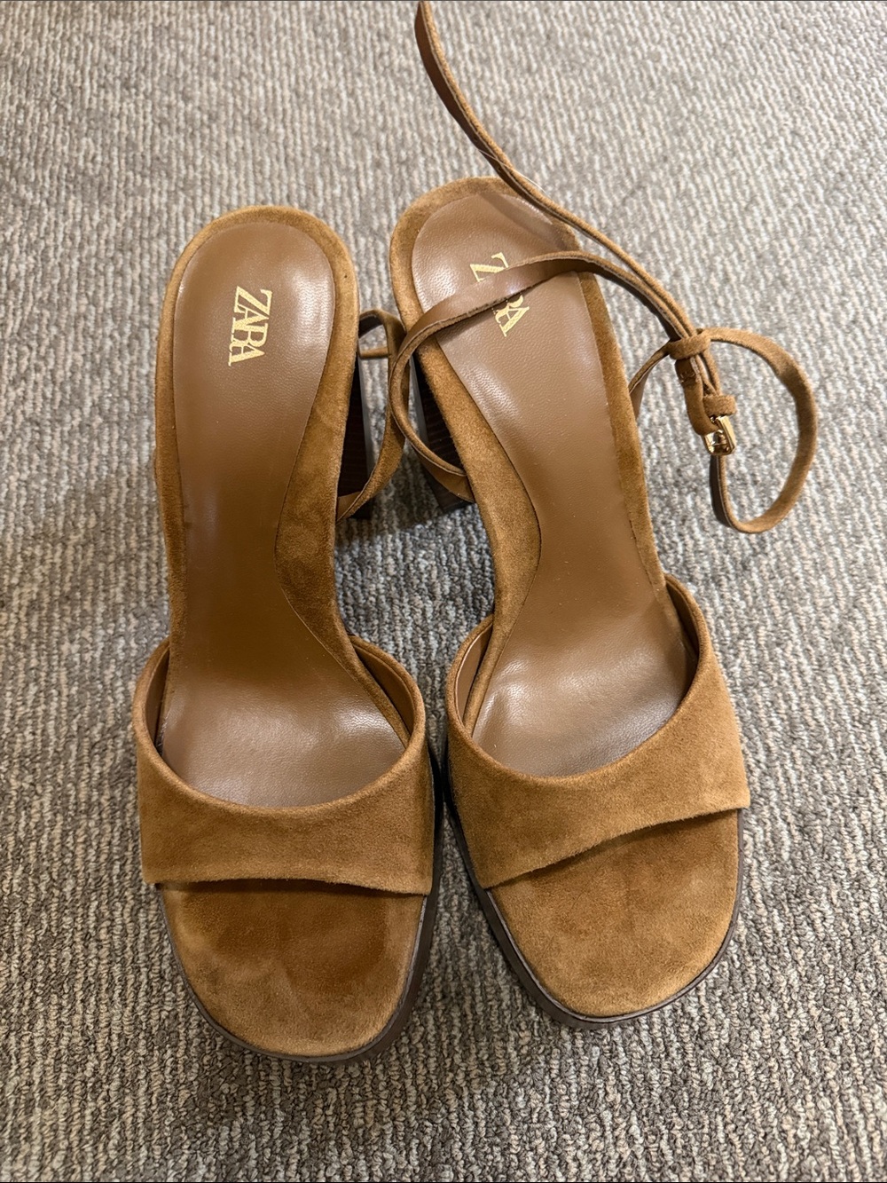 Zara Brown Suede Platform Heel Sandals